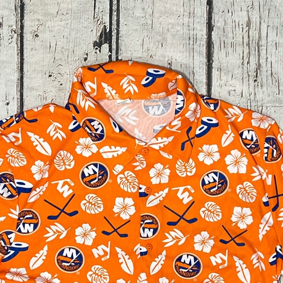 New York Islanders Hawaiian NHL Hockey Hawaii Floral Button Down Shirt - Picture 3 of 6